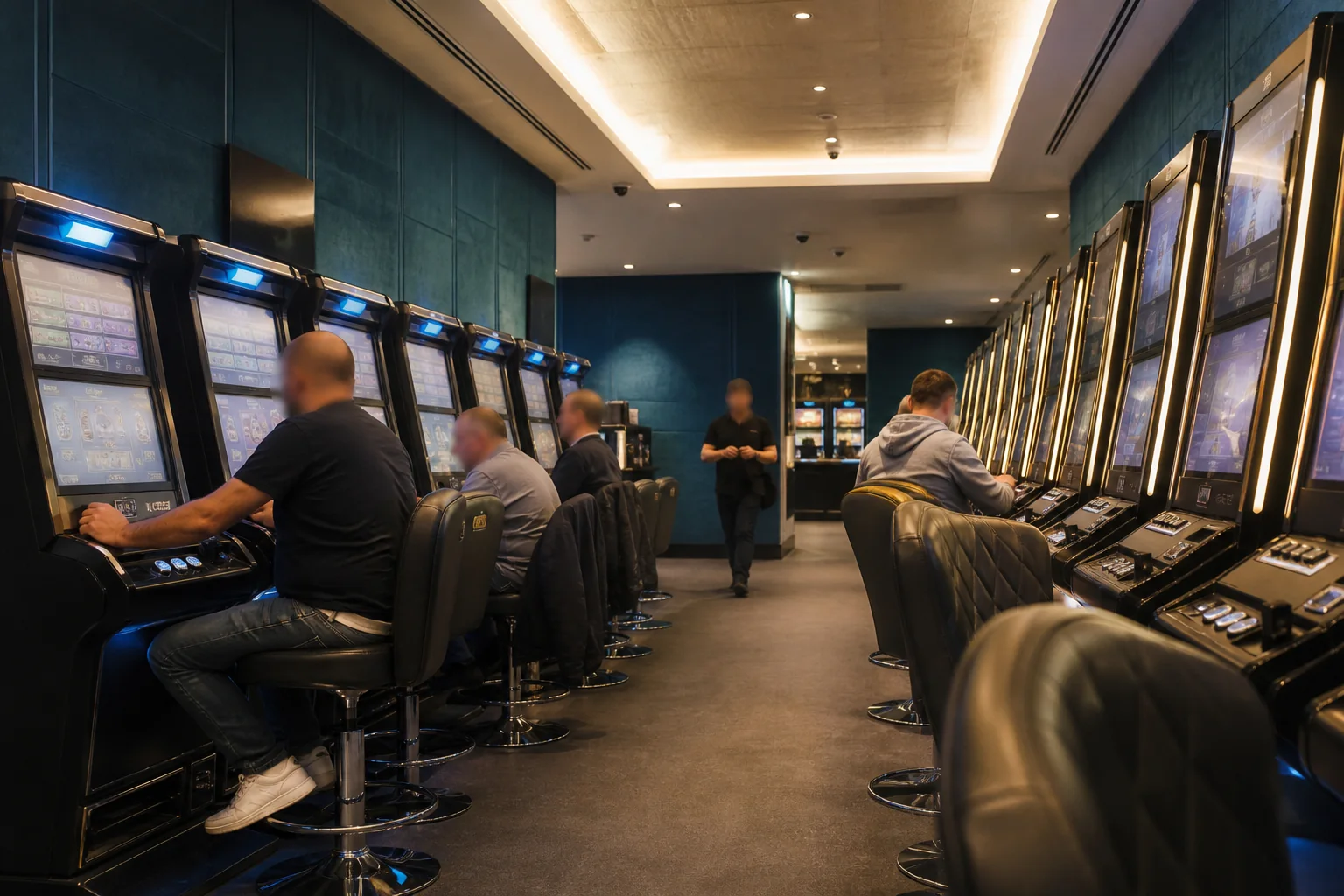 Neutrale thematische Innenraumdarstellung eines physischen Spielhallenstandorts