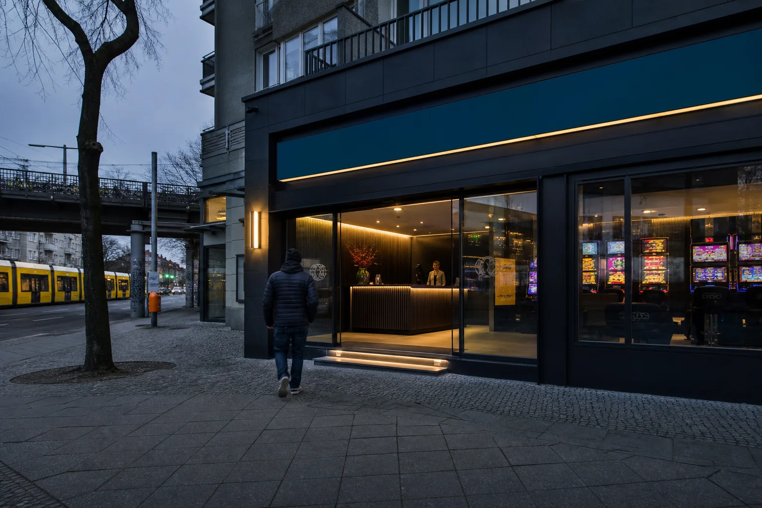 Neutrale Darstellung eines Berliner Spielhalleneingangs
